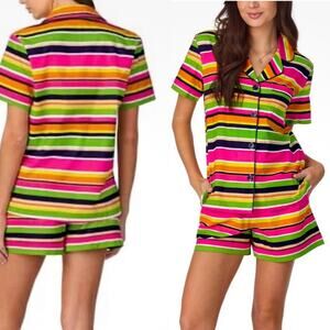 NWOT Bedhead Bright Cabana Stripes Pima Cotton Shorty Pajama Set Size Large